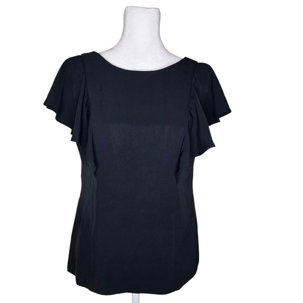 Banana Republic Top Womens 2P Petite Black Flutter Sleeve Ruffle Blouse Business